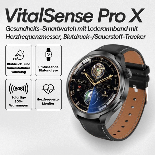 VitalSense Pro X - Gesundheits-Smartwatch mit Lederarmband (2024)