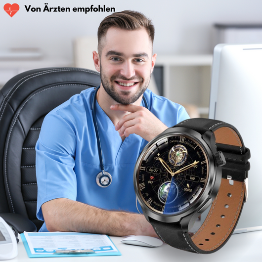 VitalSense Pro X - Gesundheits-Smartwatch mit Lederarmband (2024)