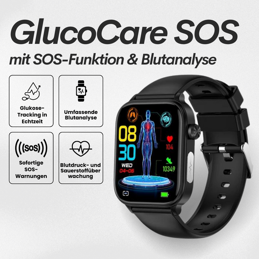 GlucoCare SOS - mit SOS-Funktion inkl. Sturzerkennung & zertifizierte Blutzuckermessung (2024) - Original