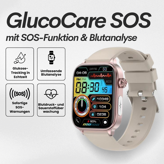 GlucoCare SOS - mit SOS-Funktion inkl. Sturzerkennung & zertifizierte Blutzuckermessung (2024) - Original