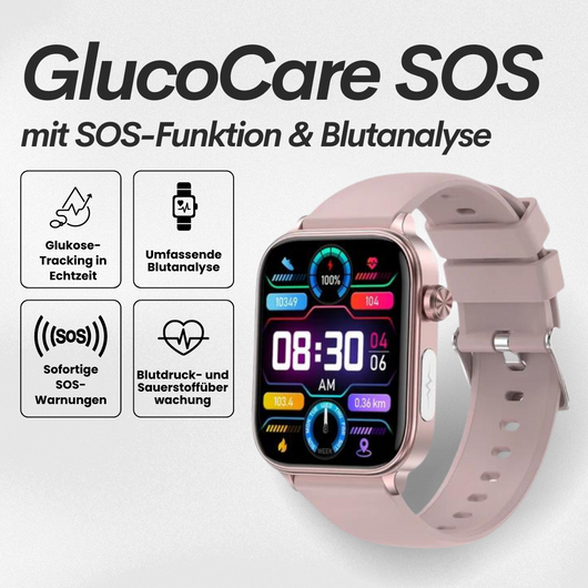 GlucoCare SOS - mit SOS-Funktion inkl. Sturzerkennung & zertifizierte Blutzuckermessung (2024) - Original