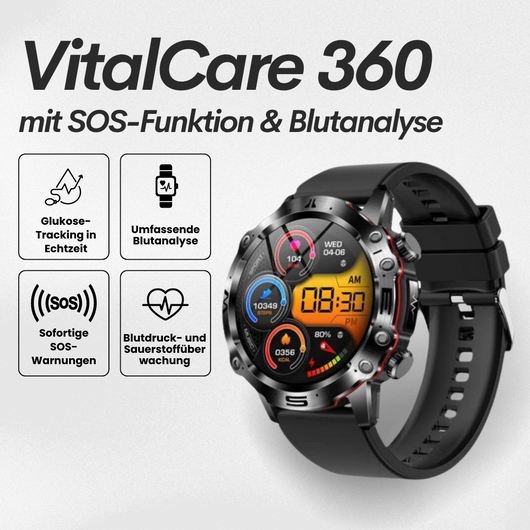 VitalCare 360 - mit SOS-Funktion inkl. Sturzerkennung & zertifizierte Blutzuckermessung (2024) - Original