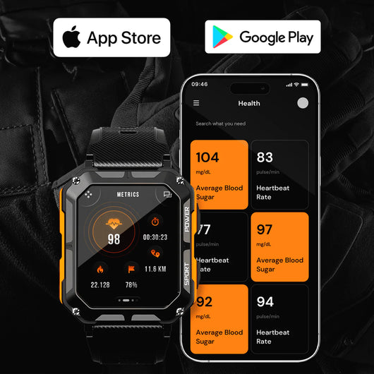 AirForce Health K52 - die unzerstörbare Militär-Smartwatch mit Echtzeit Herzfrequenzmesser, Blutdruck-/Sauerstoff-Tracker